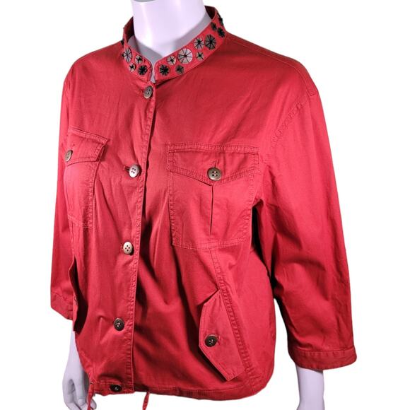 Ruby Rd Red Mandarin Collar Jacket Sz 16 Statement Blazer Modern Contemporary - Picture 3 of 10